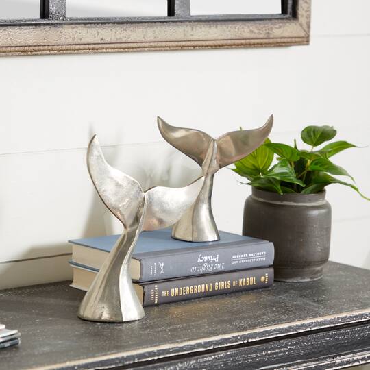 Silver Aluminum Coastal Whale Fluke Sculpture Set